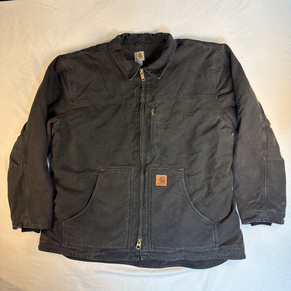 Carhartt BLK Sandstone Duck Ridge Coat BLK Sherpa Lined - Size 2XL